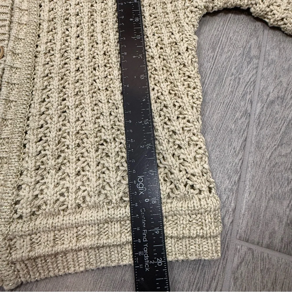 Rachel Zoe Cardigan Women’s Medium Metallic Open Knit‎ Gold Button Sweater